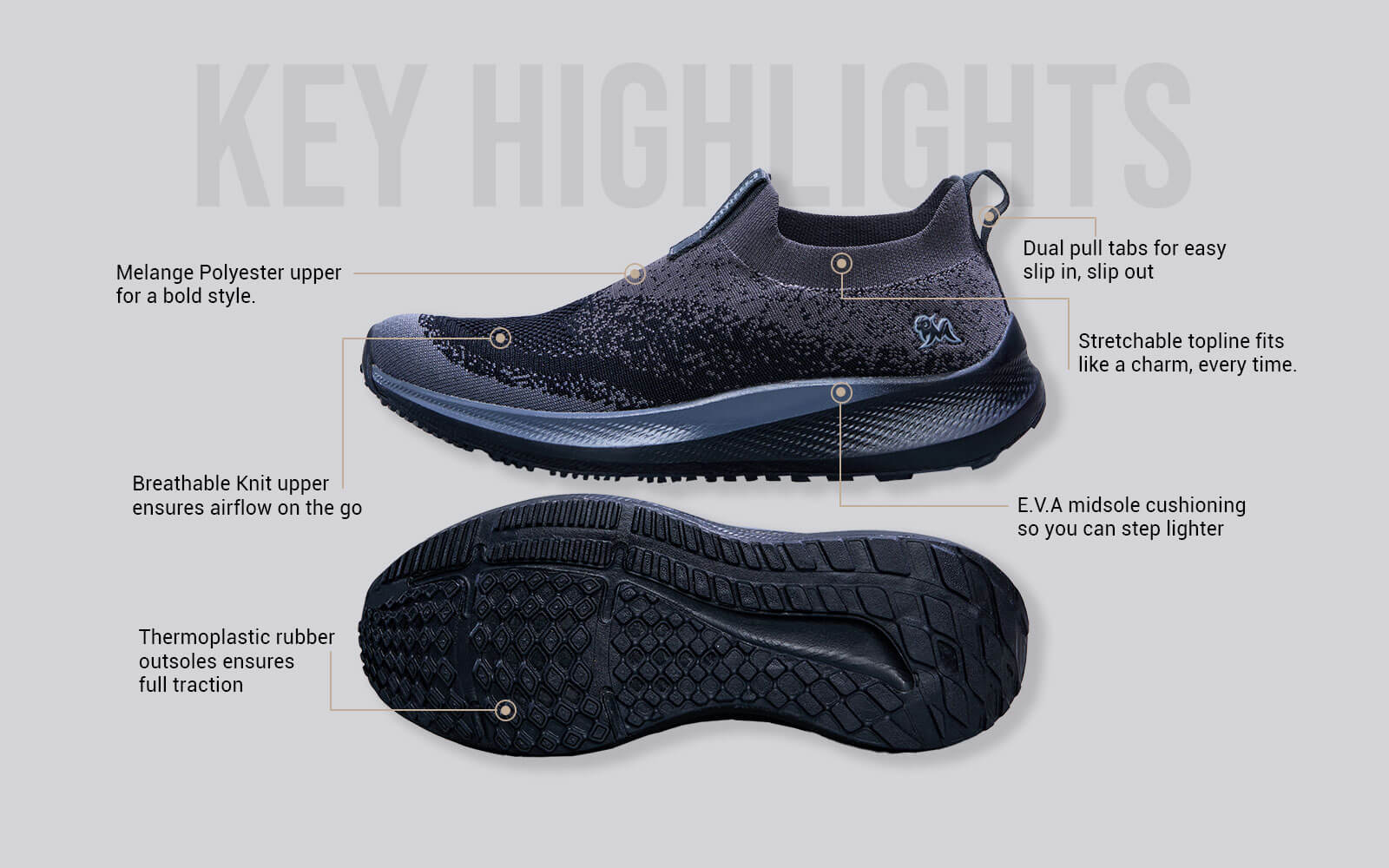 Blend Knit Slip Ons : Black-Grey - Image 4