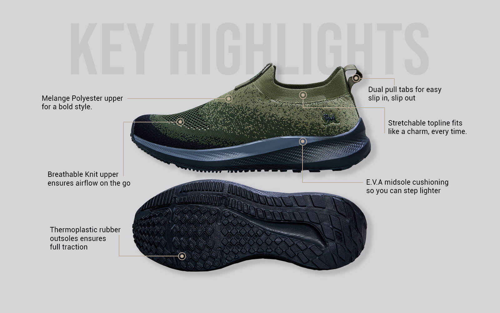 Blend Knit Slip Ons : Olive-Black - Image 4