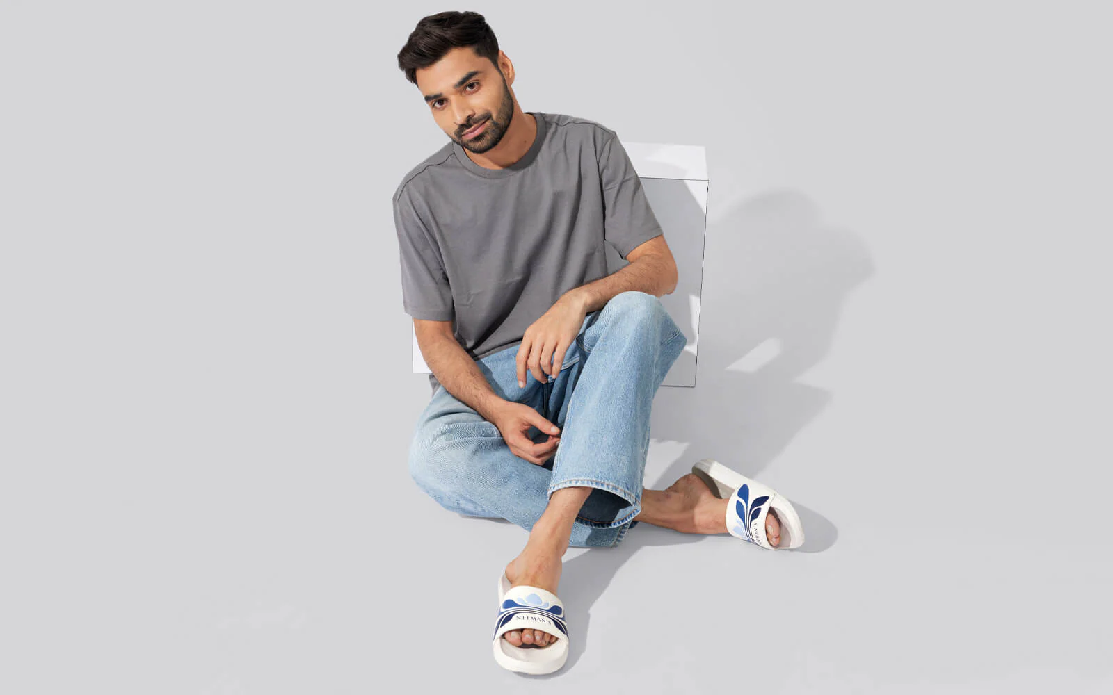 Breather Slides (Men Exclusive) : White-Blue - Image 10