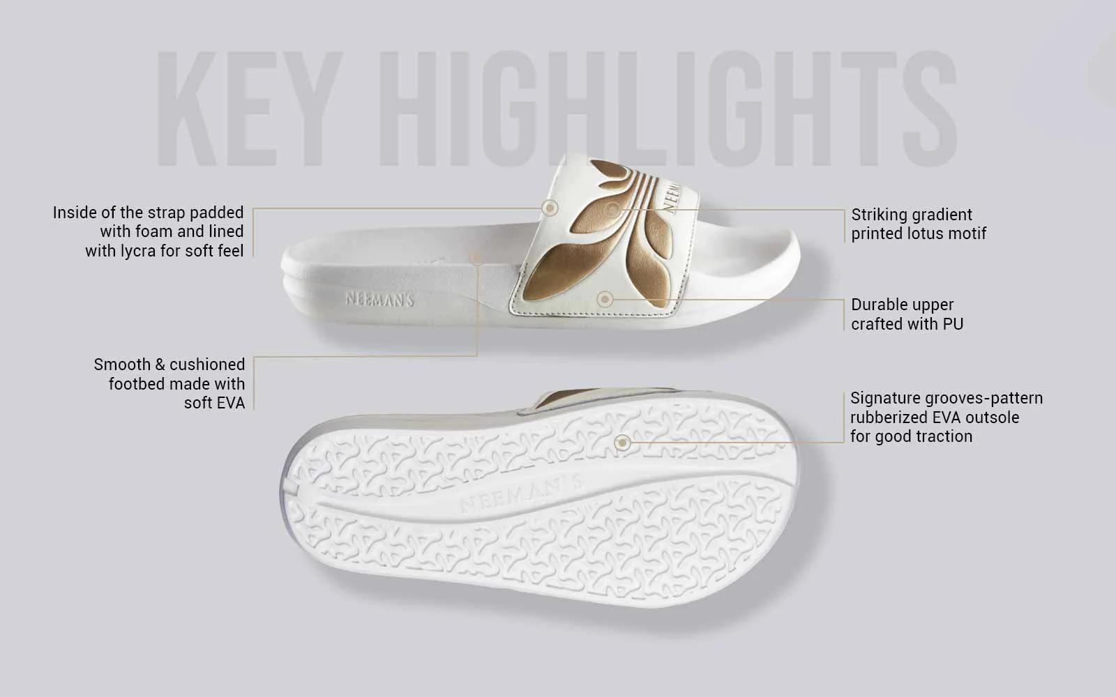 Breather Slides (Women Exclusive) : White-Gold - Image 4
