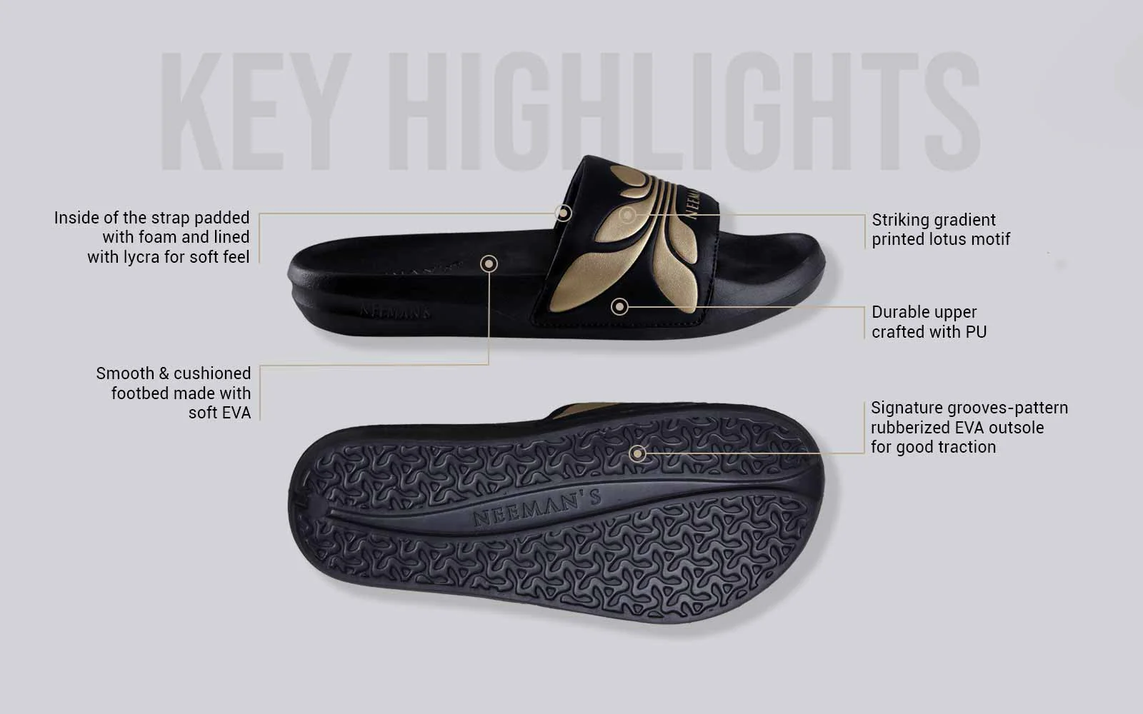 Breather Slides (Women Exclusive) : Black-Gold - Image 3