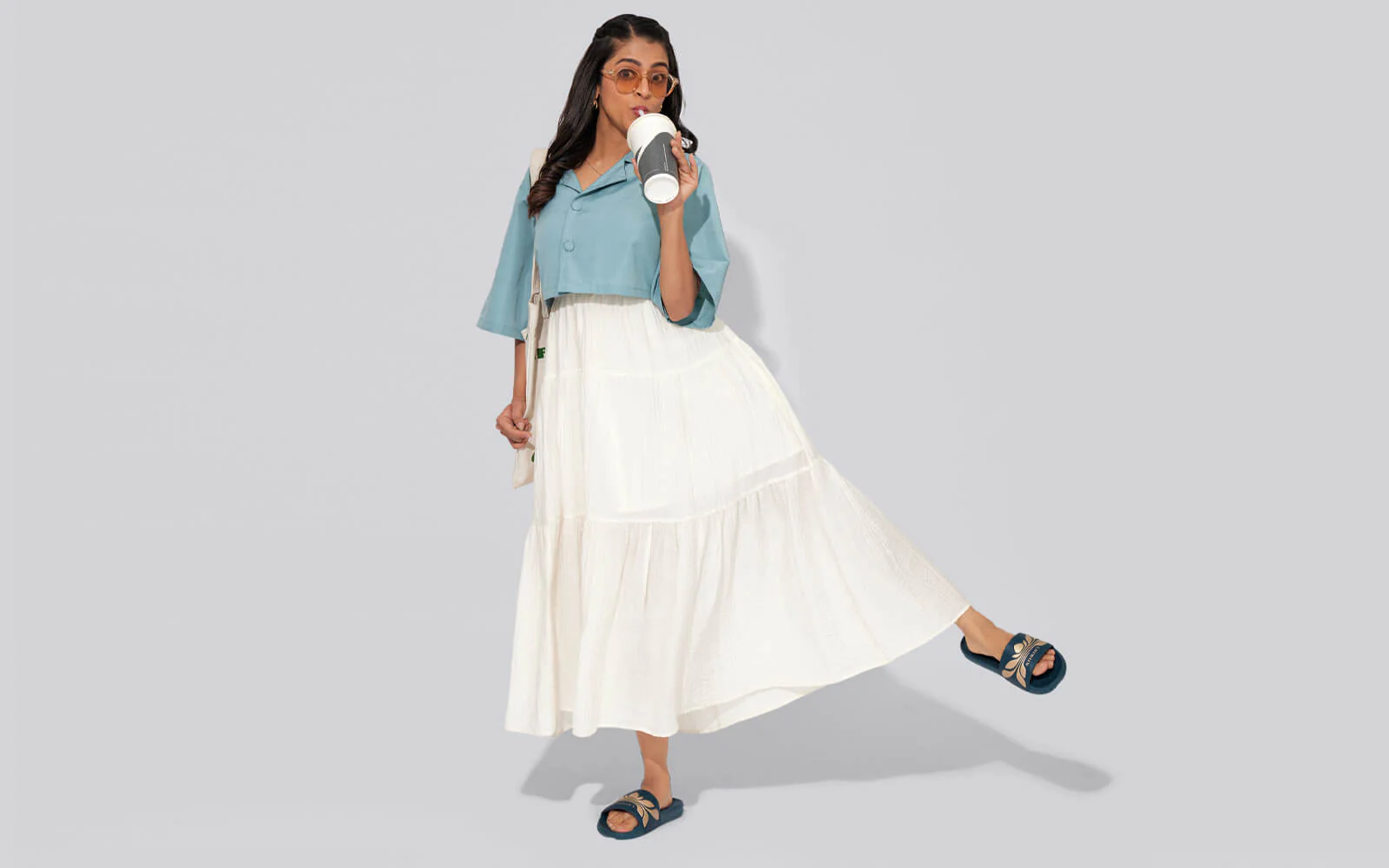 Breather Slides (Women Exclusive) : Teal-Gold - Image 10