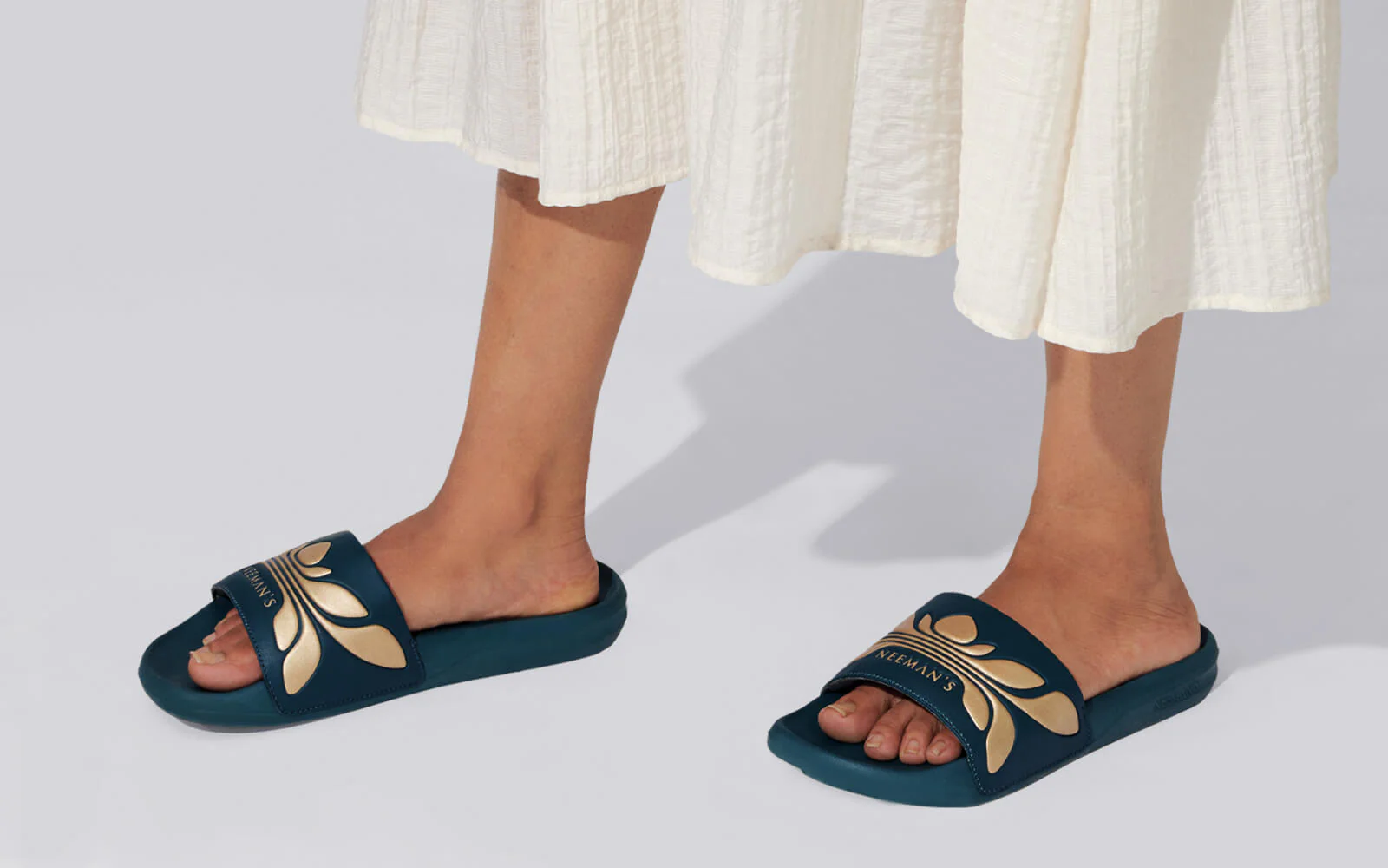 Breather Slides (Women Exclusive) : Teal-Gold - Image 9