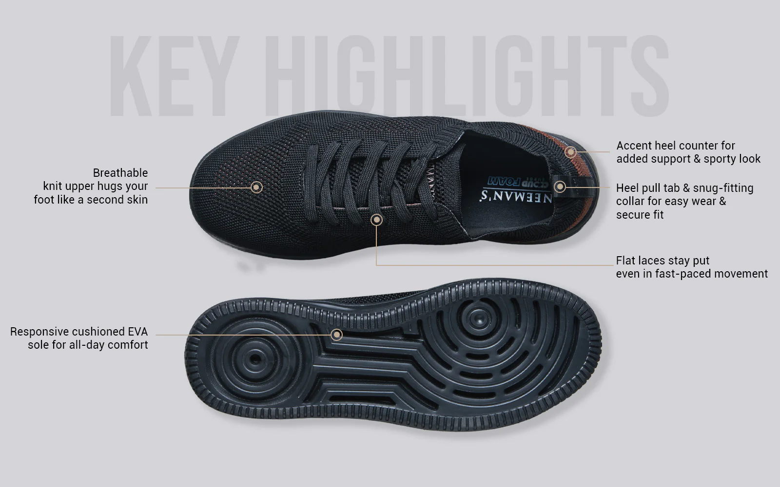 Casual Court Sneakers For Men : Black - Image 4