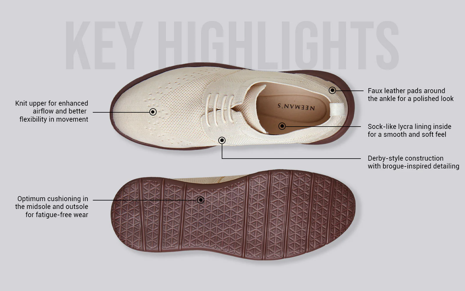 Casual Derby Sneakers : Ivory Brown - Image 4