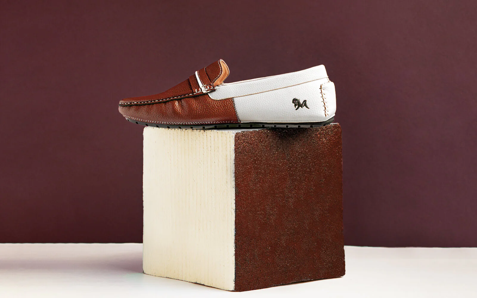 Color Block Loafers : White-Tan - Image 10