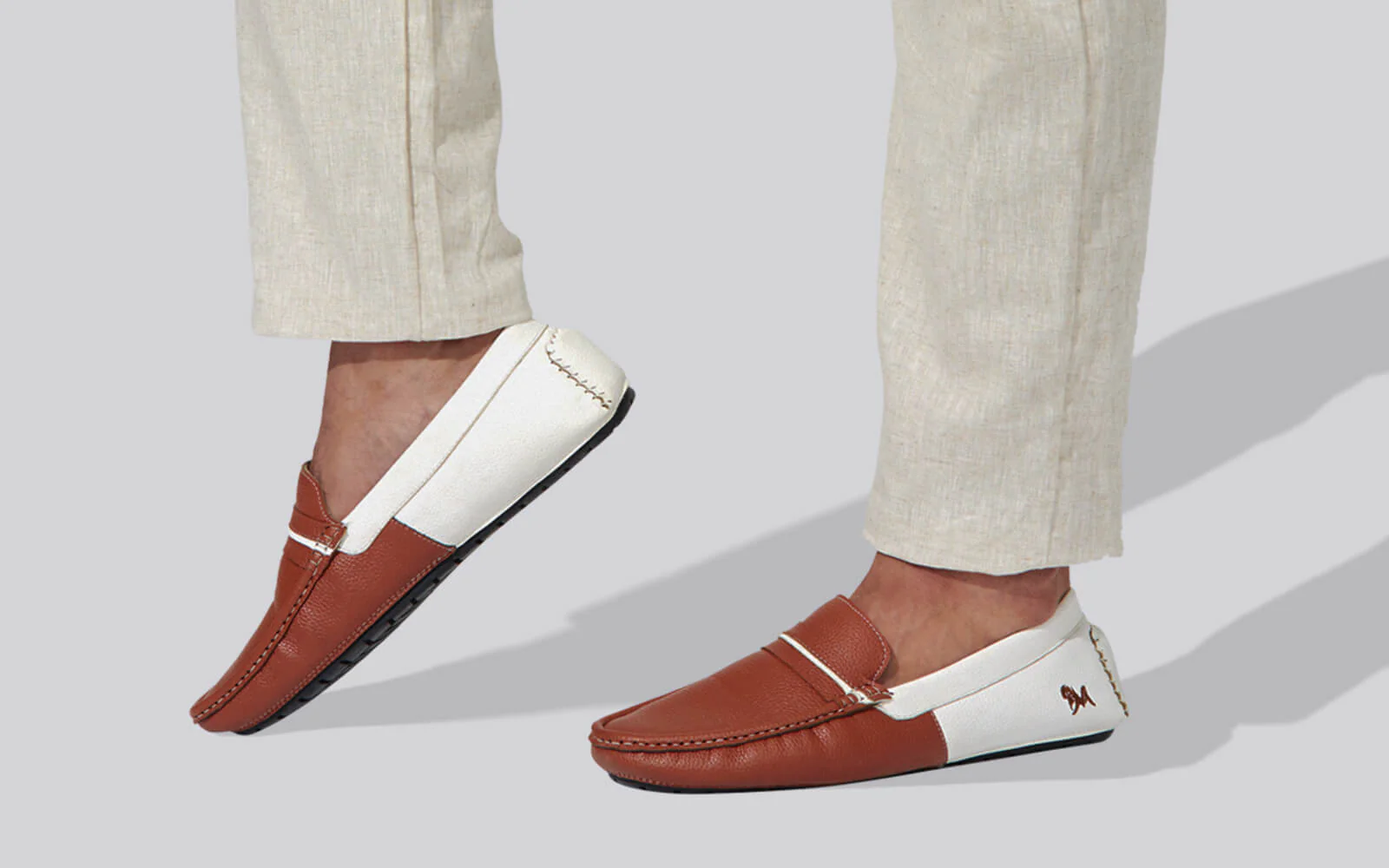 Color Block Loafers : White-Tan - Image 8