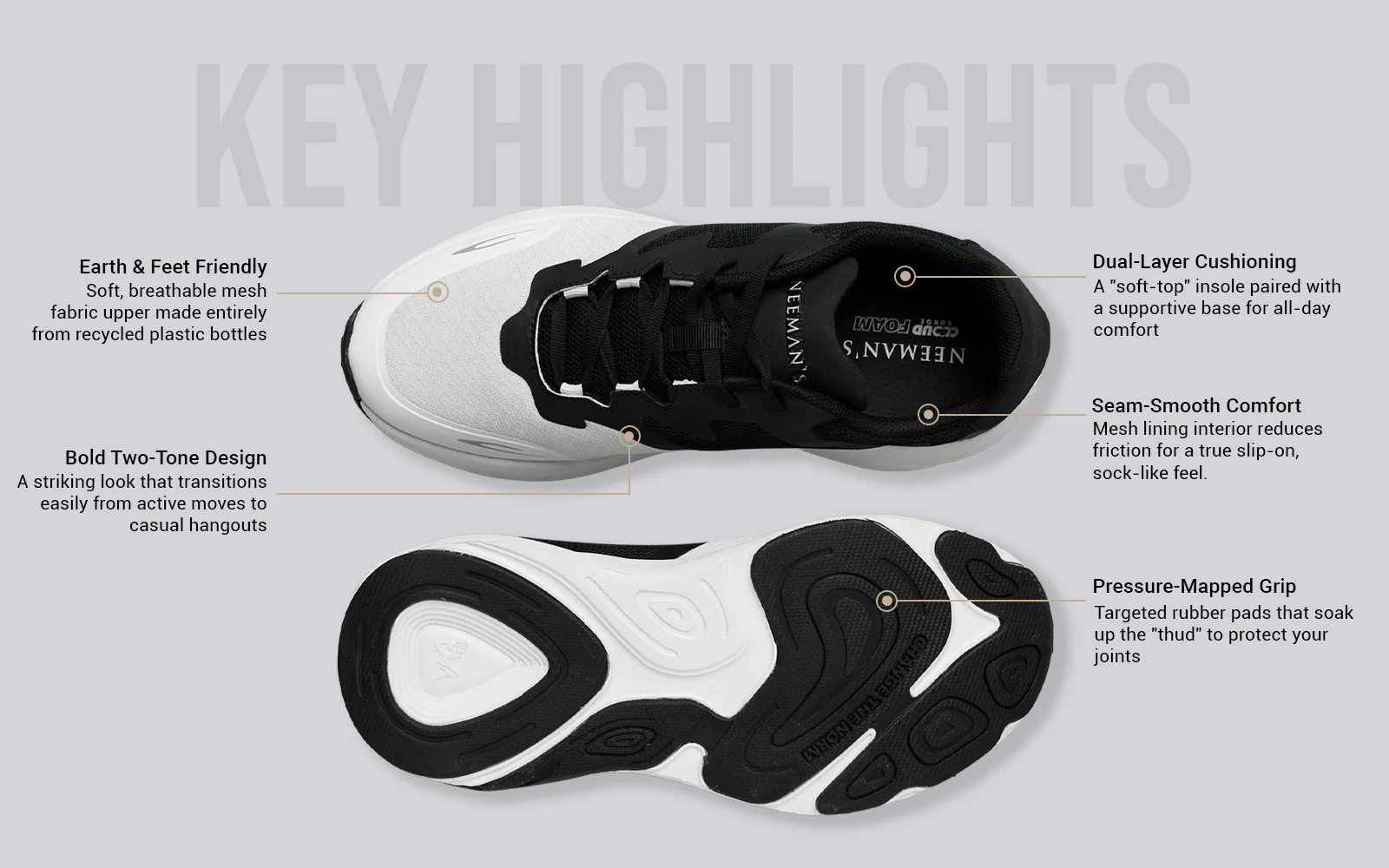 Color Block Sneakers for Men : Black White - Image 3