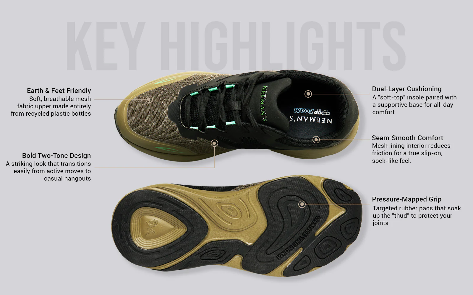 Color Block Sneakers for Men : Olive Black - Image 3