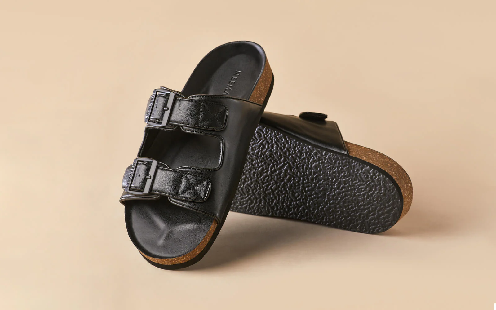 Cork Sandals : Solid Black - Image 5