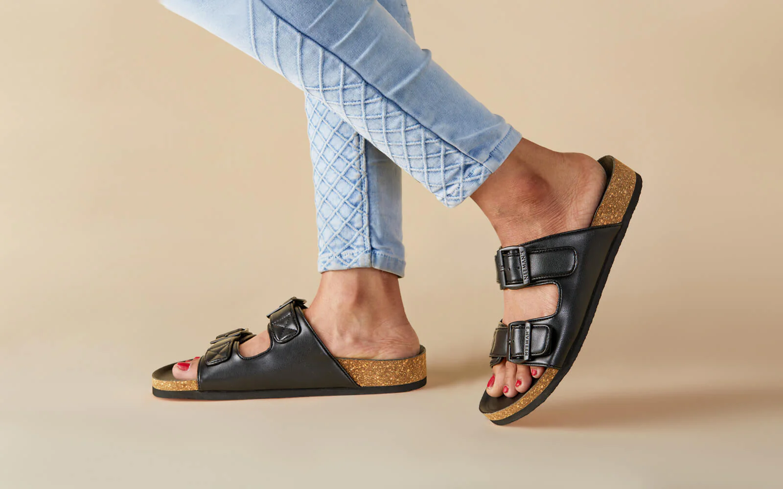 Cork Sandals : Solid Black - Image 7