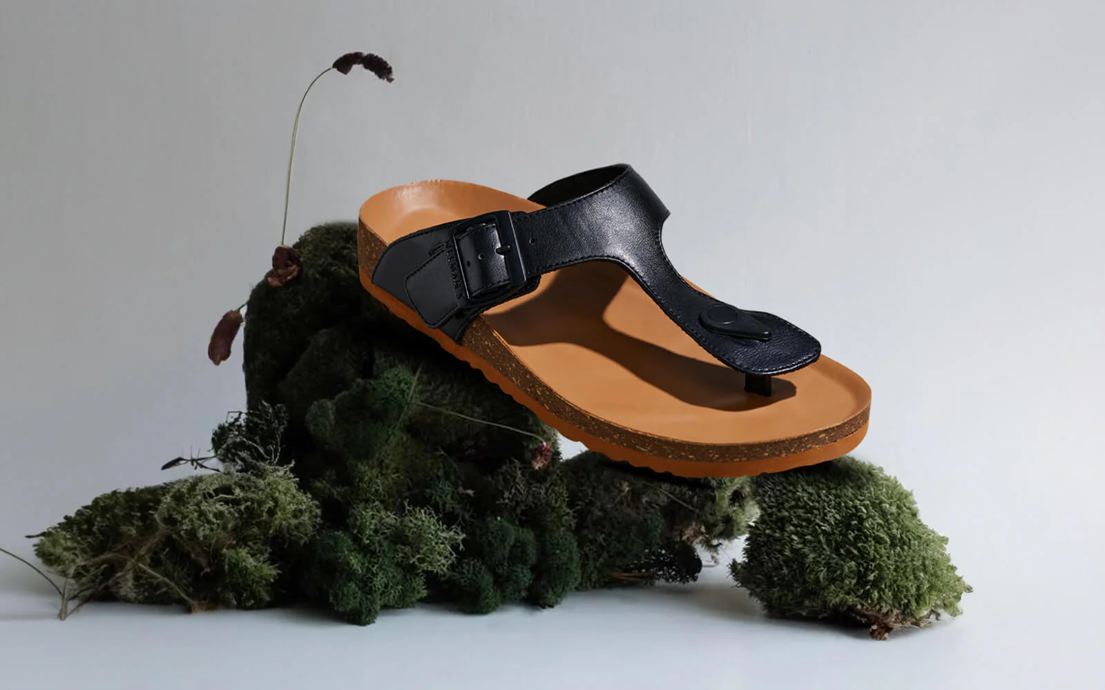 Cork Thong Sandals : Black-Tan - Image 2