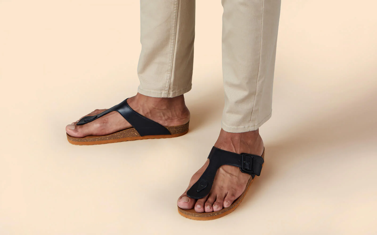Cork Thong Sandals : Black-Tan - Image 4