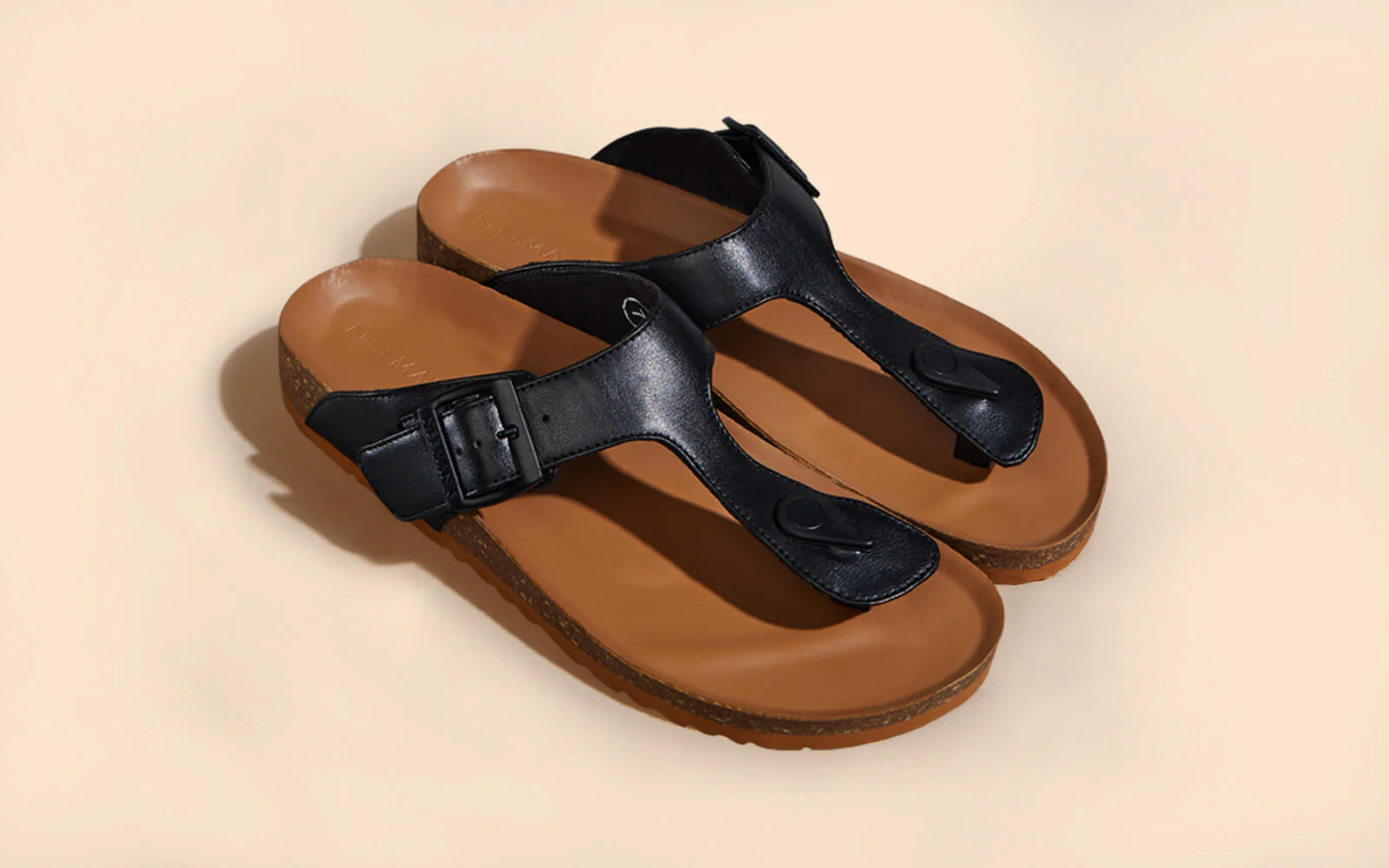 Cork Thong Sandals : Black-Tan - Image 6