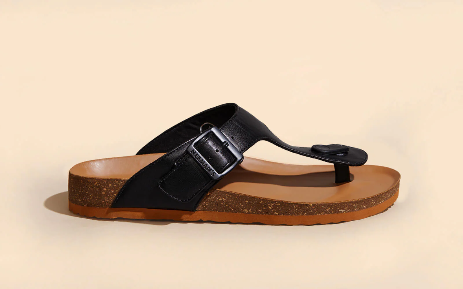 Cork Thong Sandals : Black-Tan - Image 7