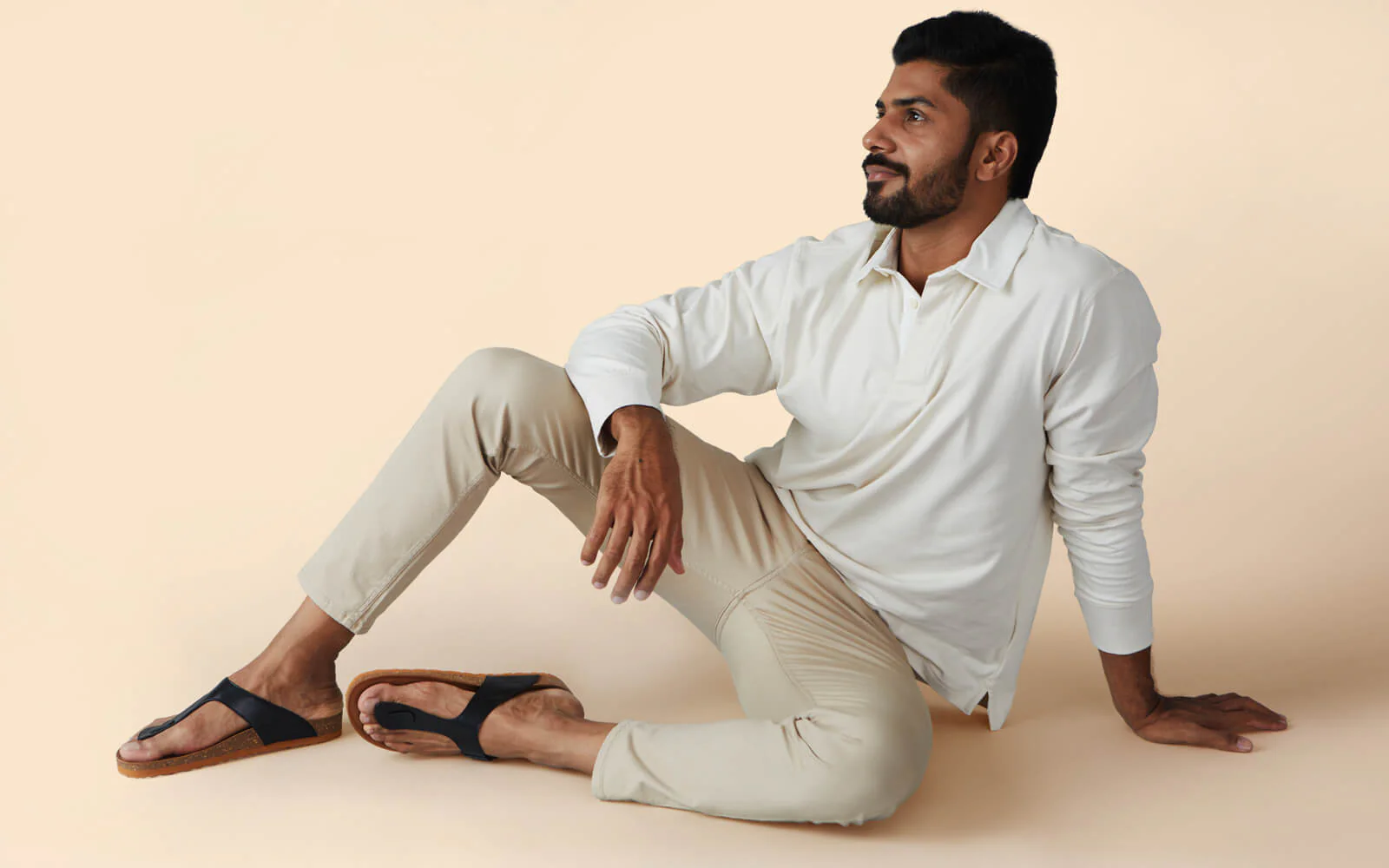 Cork Thong Sandals : Black-Tan - Image 9
