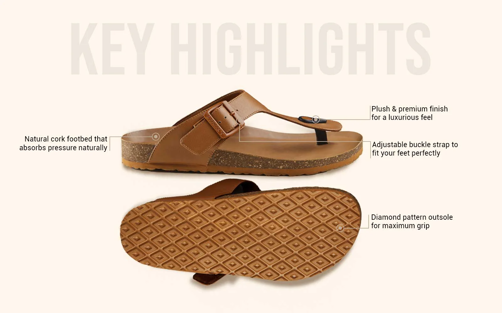 Cork Thong Sandals : Tan - Image 3