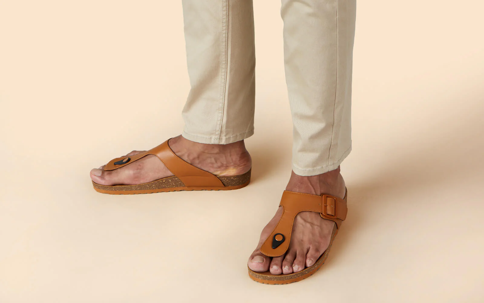 Cork Thong Sandals : Tan - Image 4