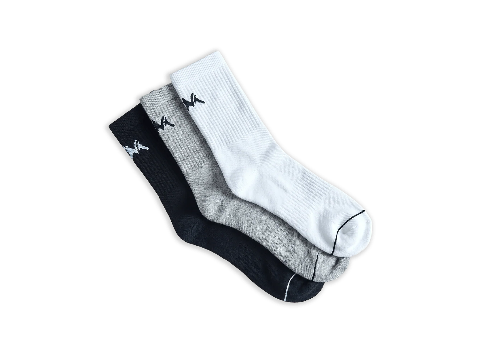 Crew Length Socks : Black Grey White (Pack of 3) - Image 7