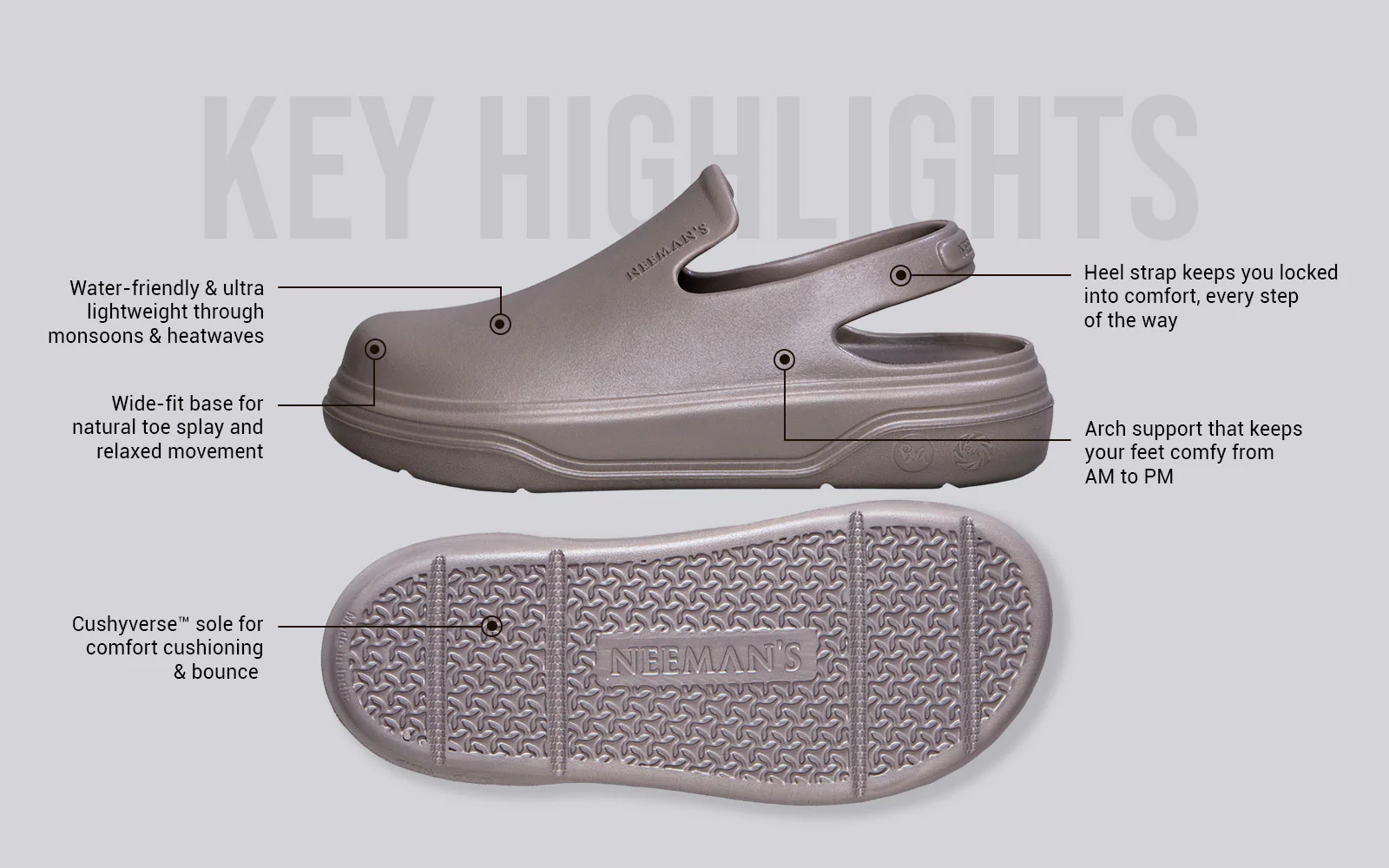 Cushers Clogs For Men : Goat Grey - Image 3