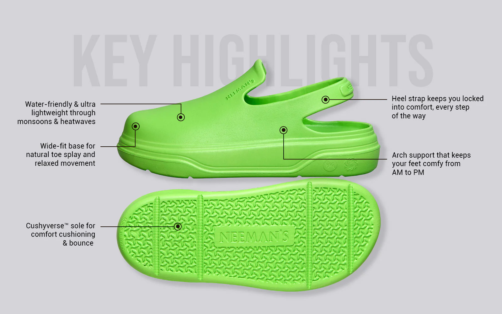 Cushers Clogs For Men : Neon Green - Image 2