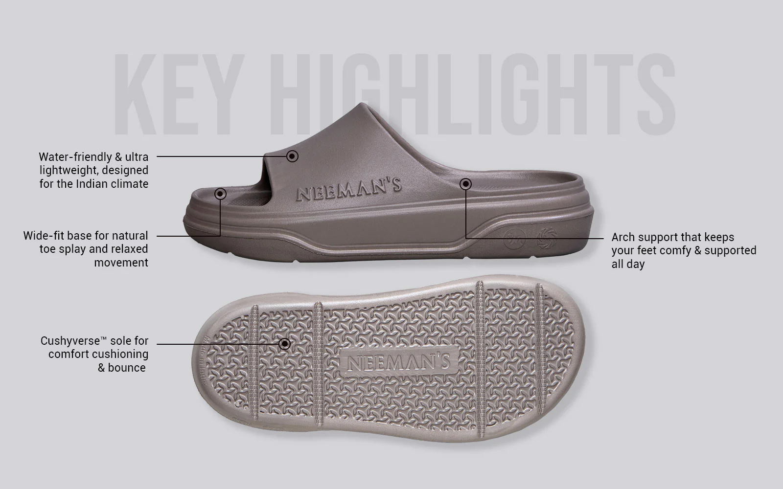 Cushers Slides For Men : Goat Grey - Image 4
