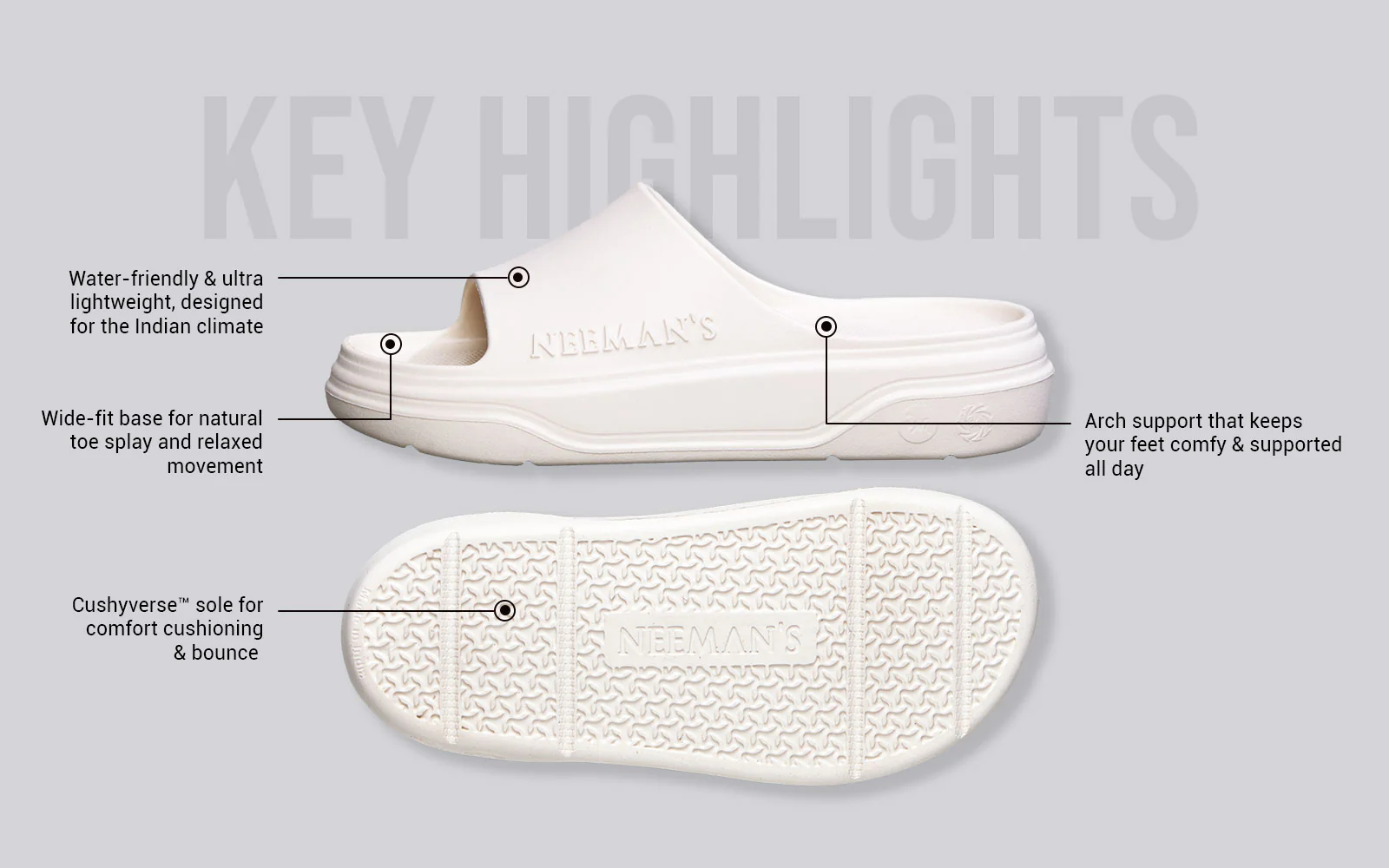 Cushers Slides For Men : Ivory White - Image 3