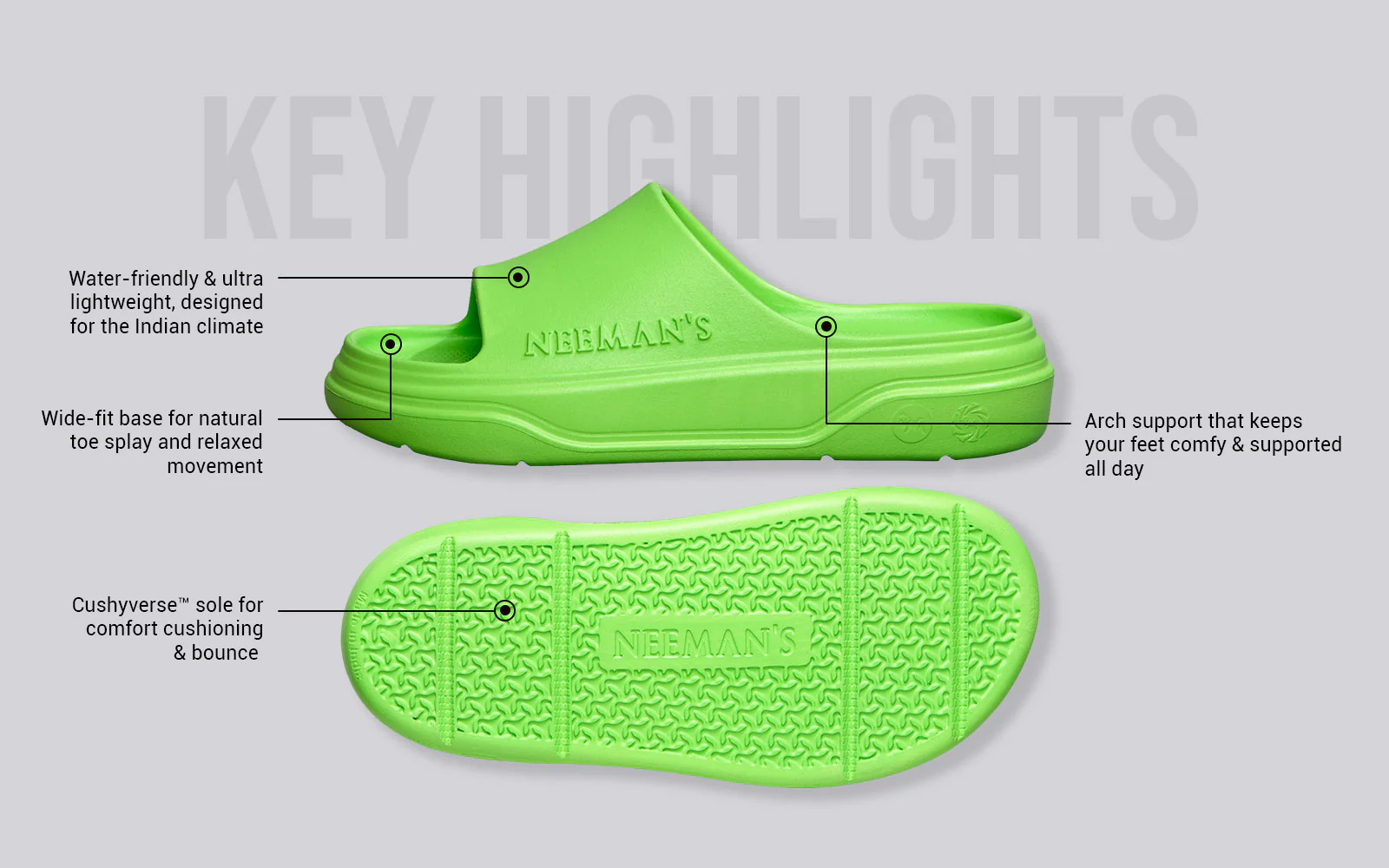 Cushers Slides For Women : Neon Green - Image 4