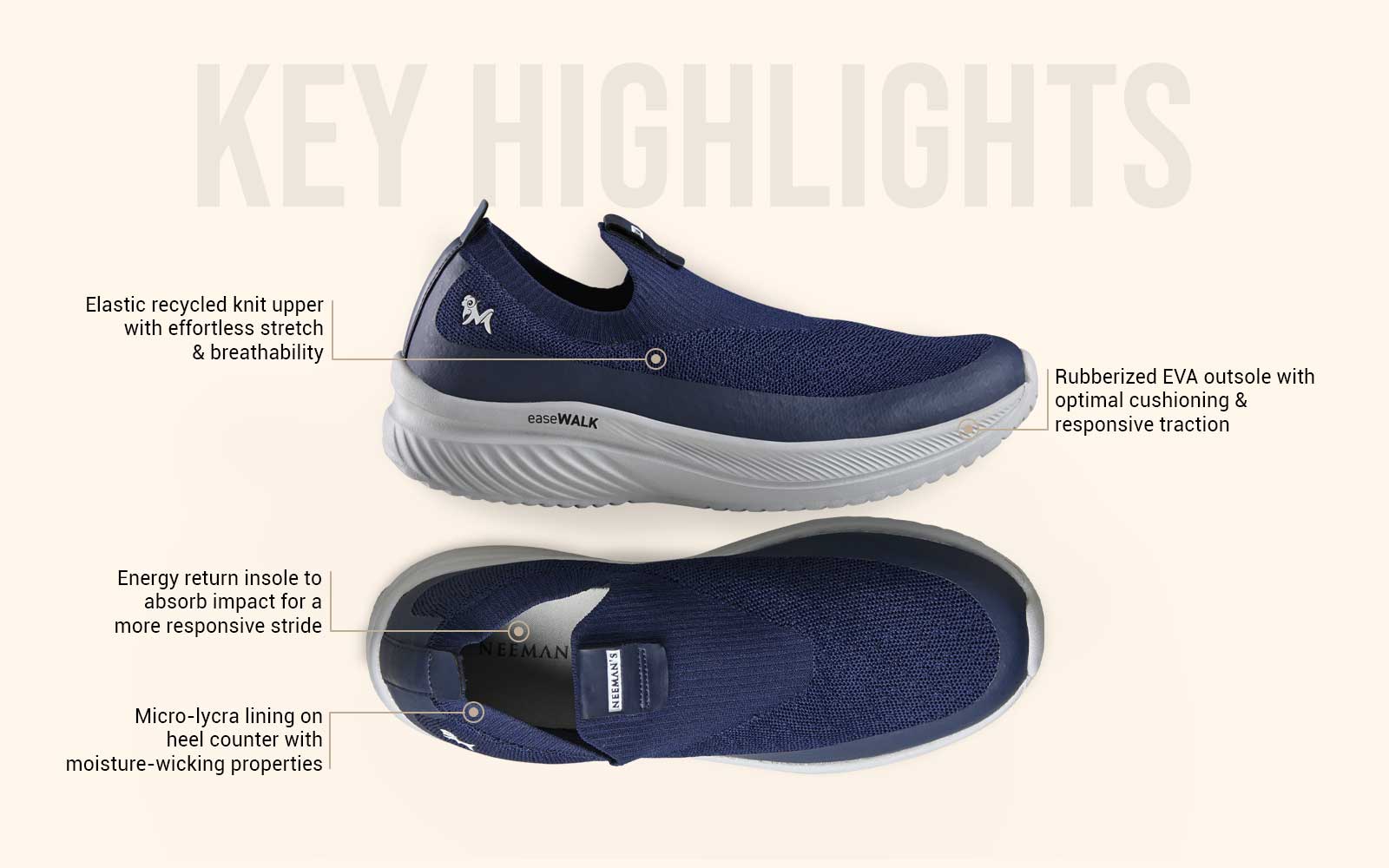 Ease Walk Slip Ons : Blue - Image 3