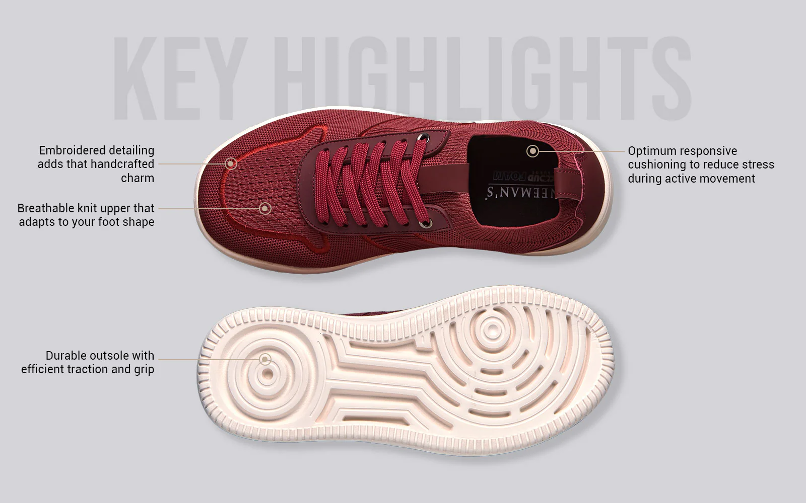 Embroidered Sneakers For Men : Maroon - Image 3