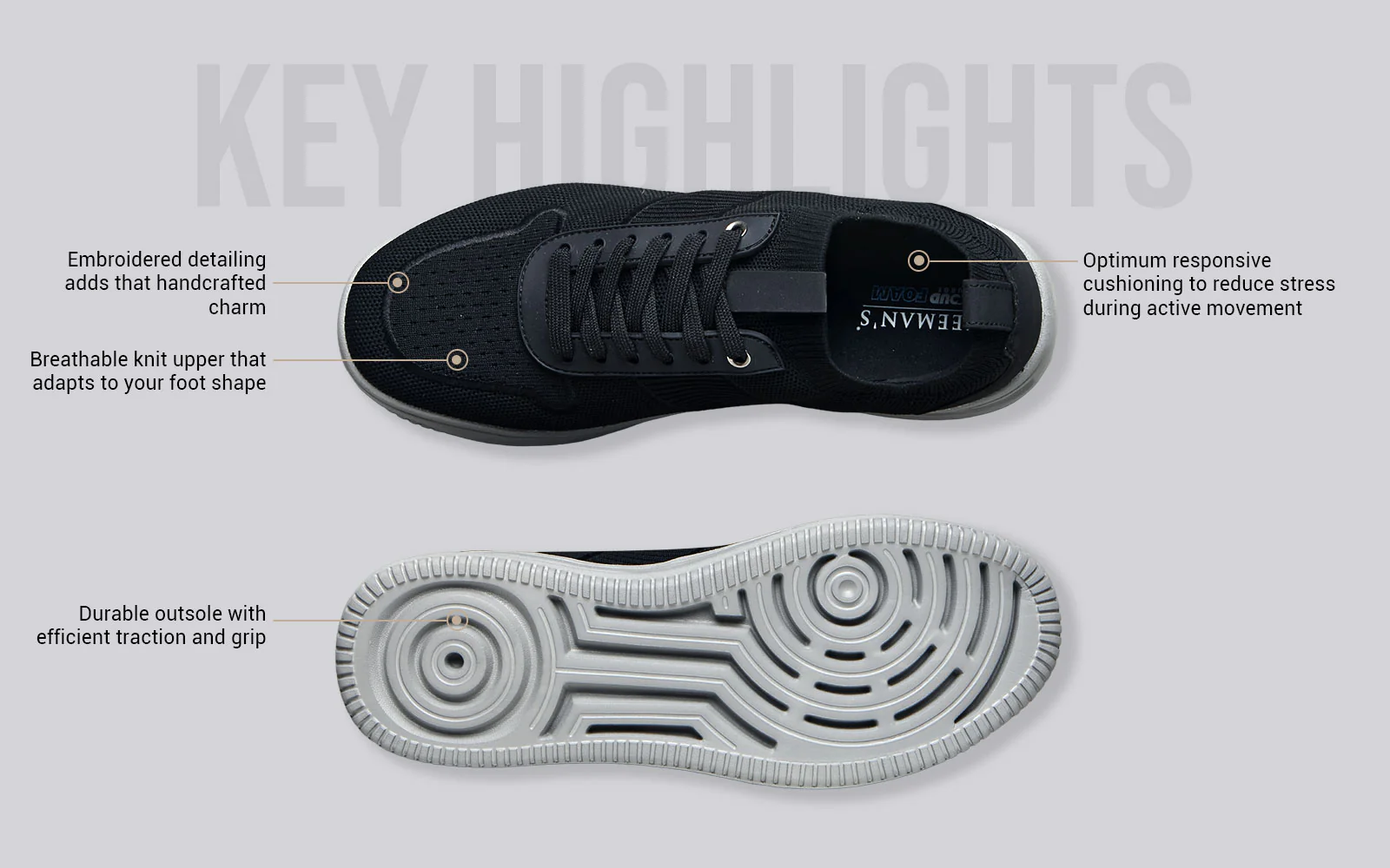 Embroidered Sneakers For Men : Black Grey - Image 4