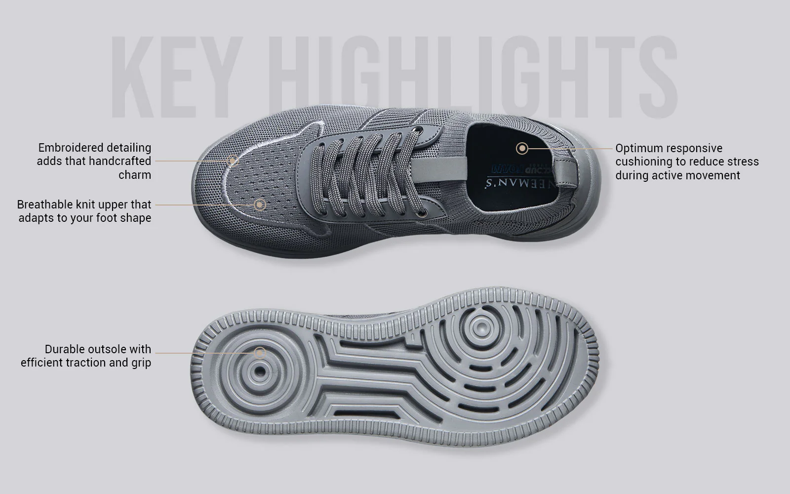 Embroidered Sneakers For Men : Grey - Image 4