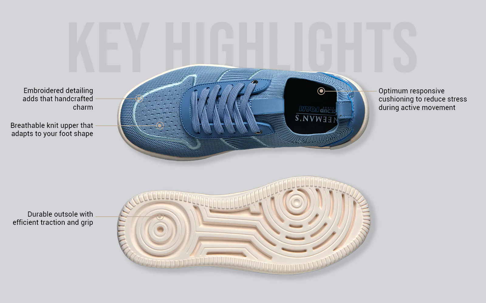 Embroidered Sneakers For Men : Blue - Image 4