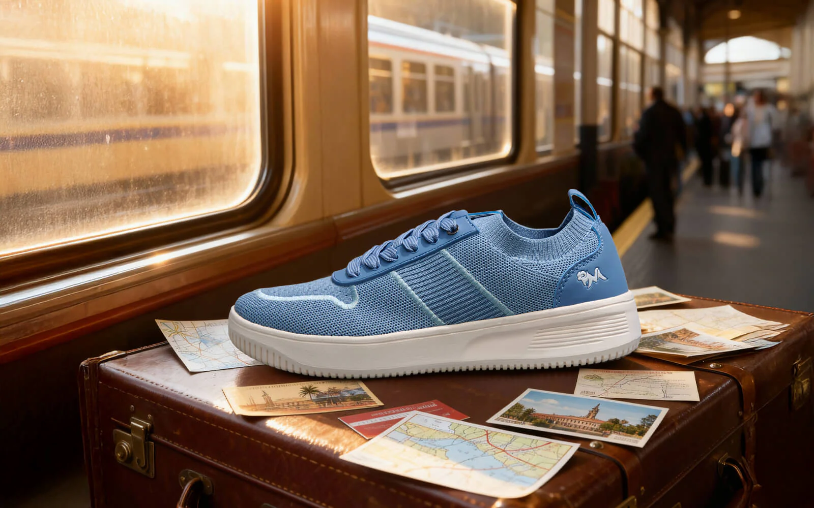 Embroidered Sneakers For Men : Blue - Image 8