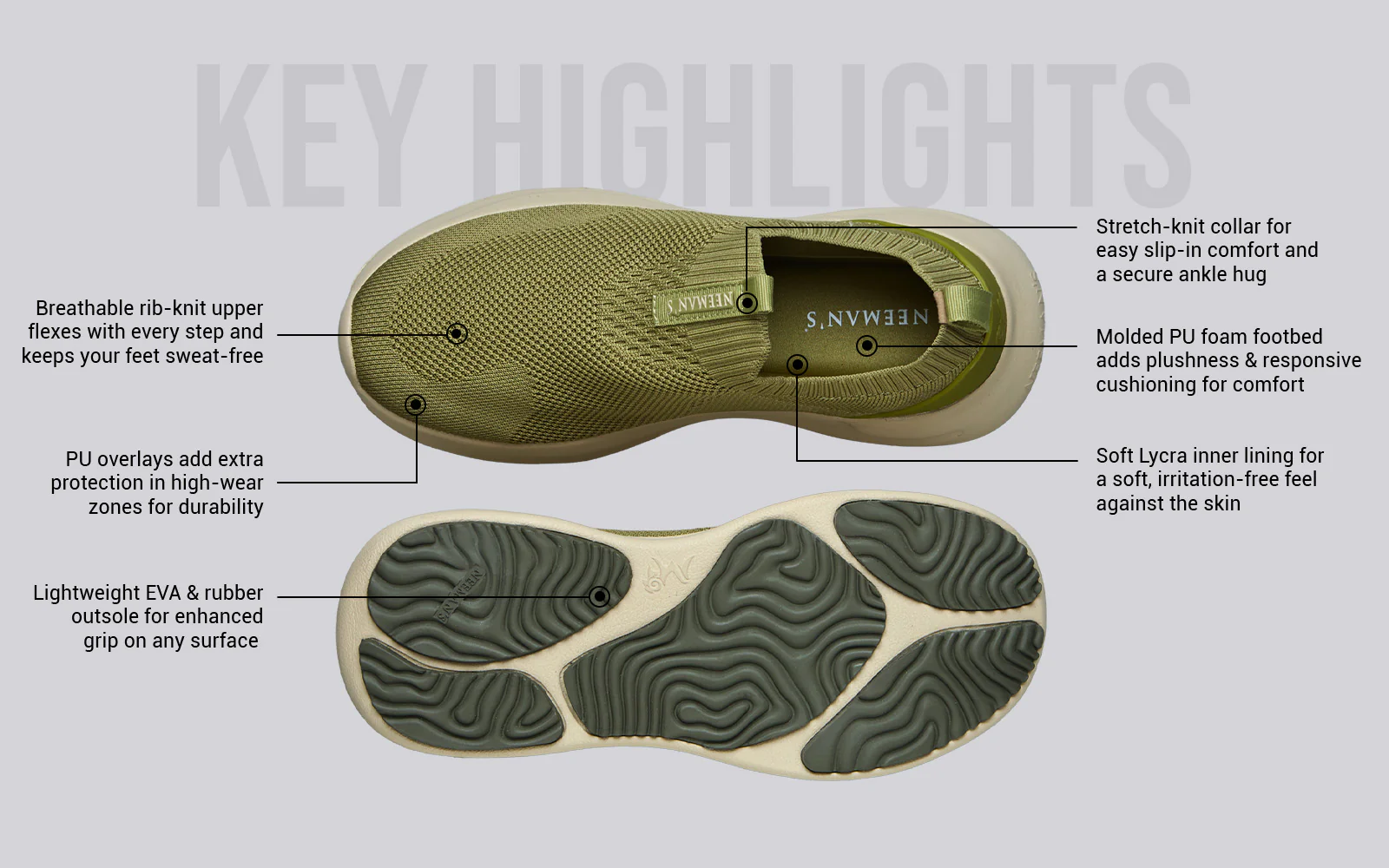 Flex Rib Slip Ons : Olive - Image 4