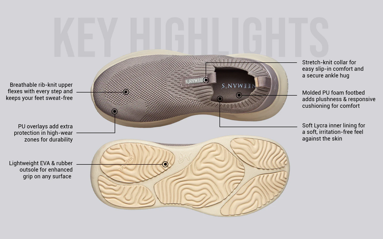 Flex Rib Slip Ons : Taupe - Image 4