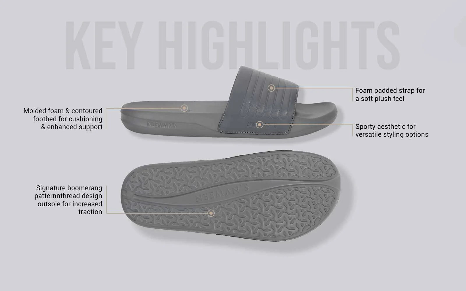 FootBed Slides for Men : Grey - Image 4