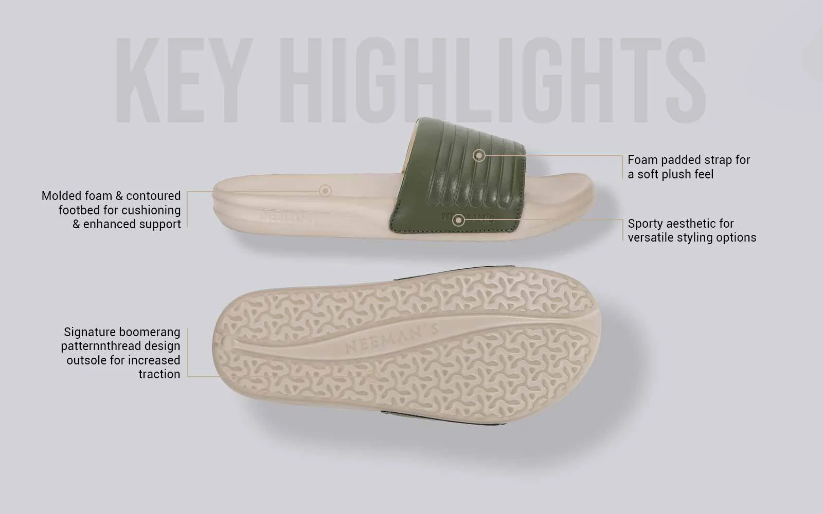 FootBed Slides for Men : Olive Beige - Image 4