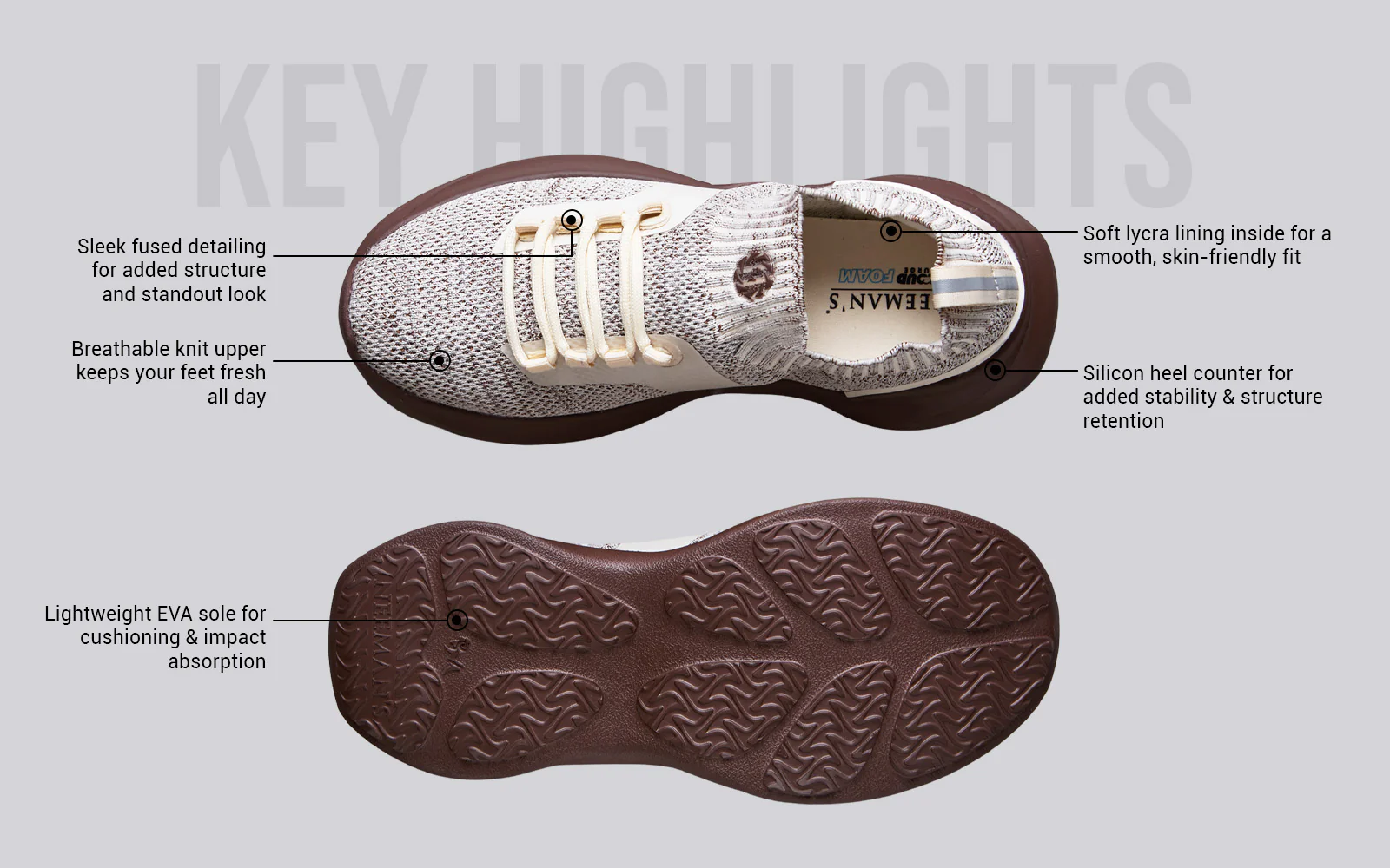 Fuse Knit Sneakers : Ivory Brown - Image 4