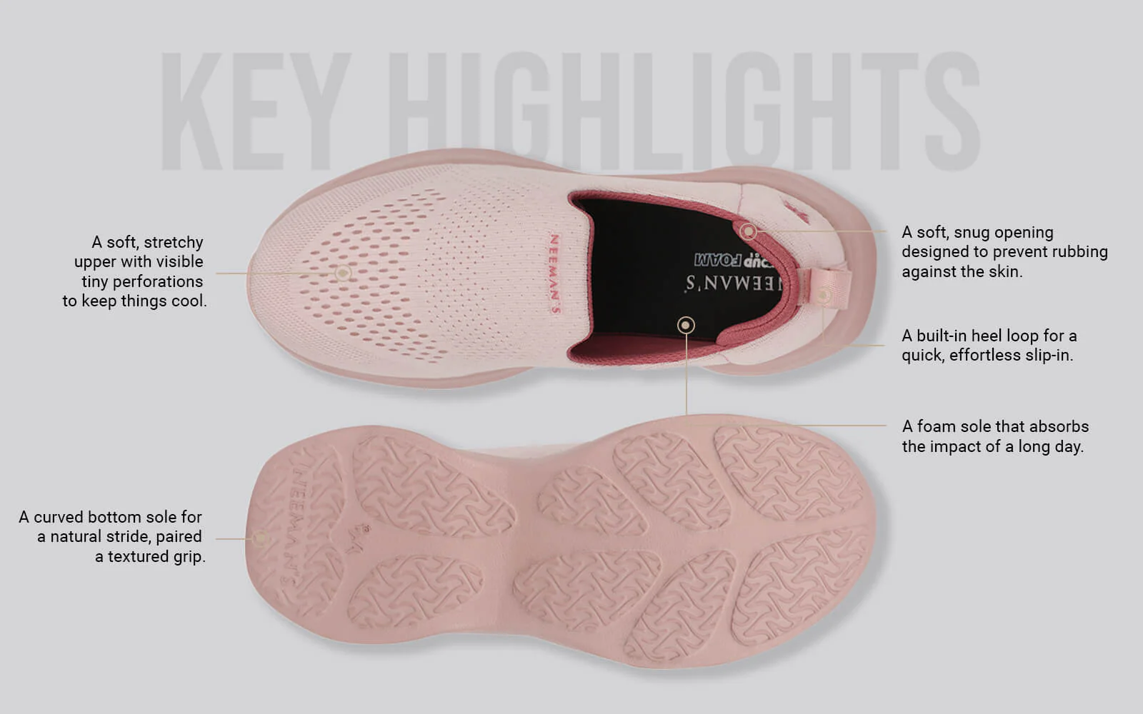 Knit Lite Slip Ons For Women : Light Pink - Image 3