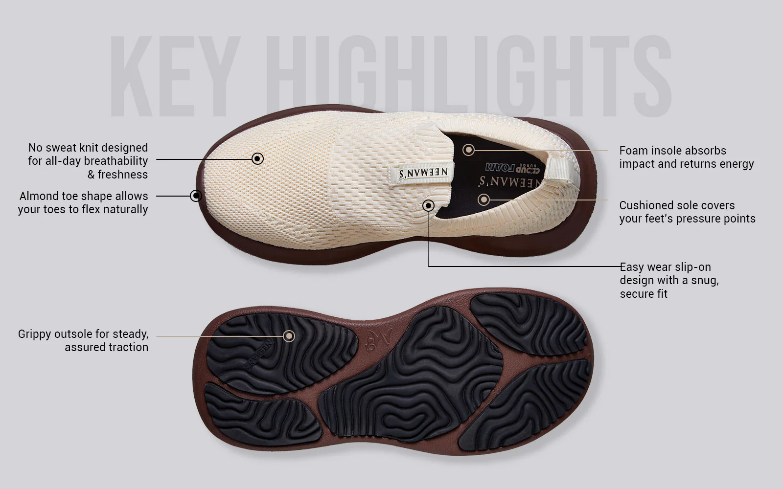 Knit Trainers For Men : Ivory Brown - Image 3