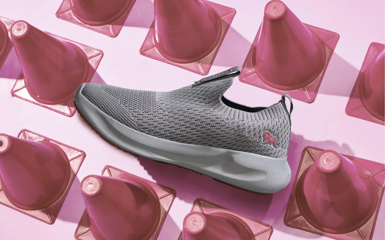 Knit Trainers For Women : Grey-Pink - Image 3