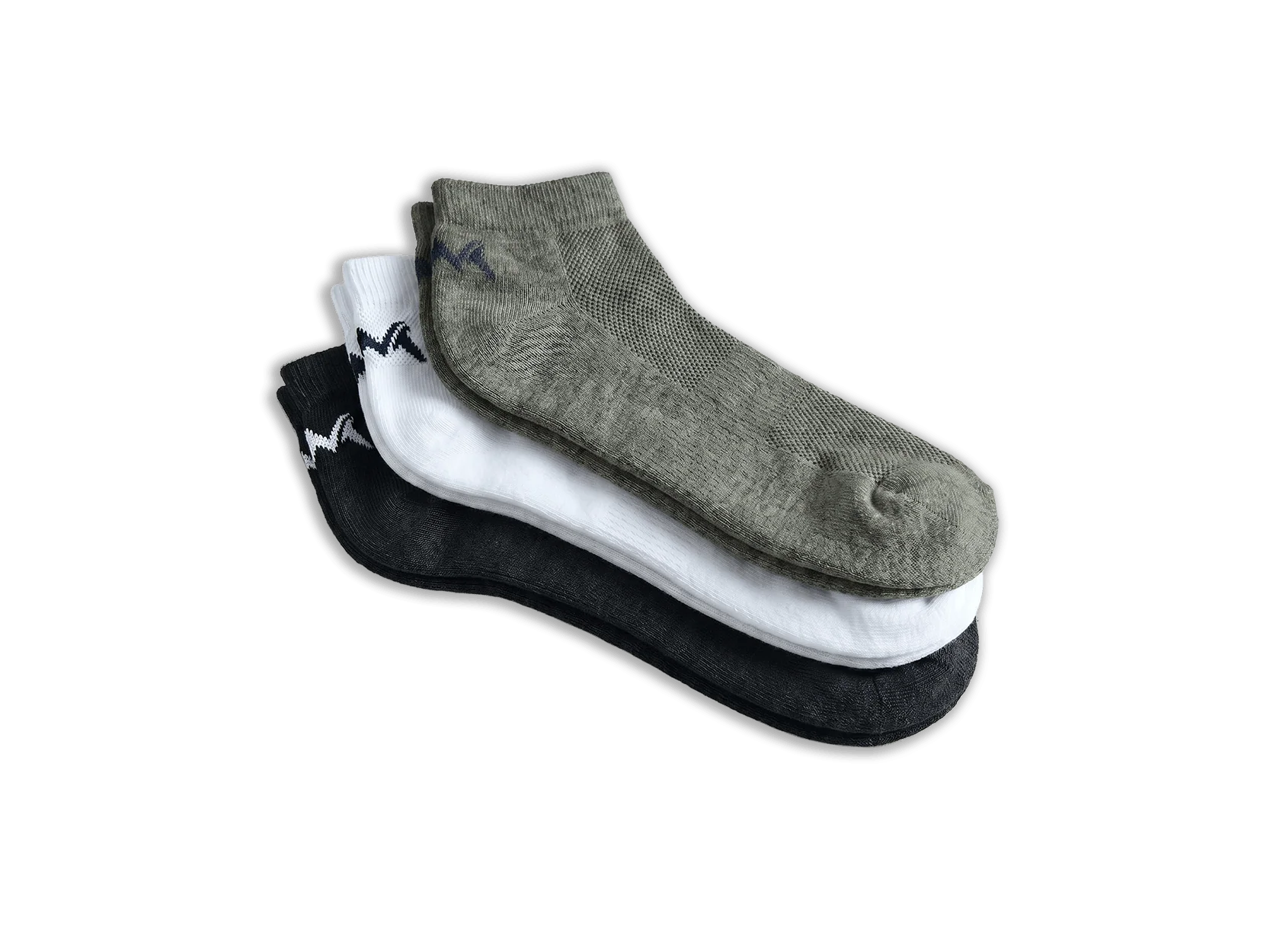 Low-Cut Ankle Socks : Black White Olive (Pack of 3) - Image 7