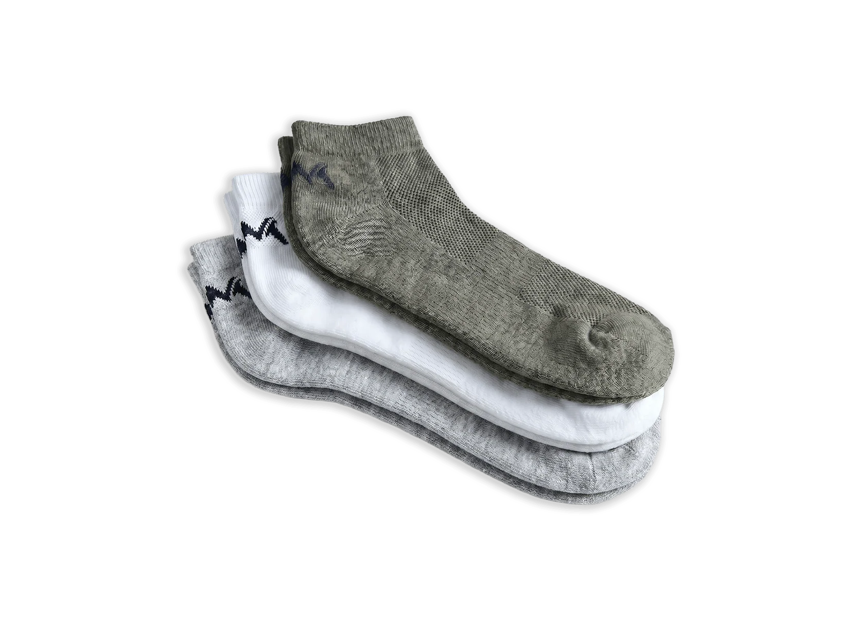 Low-Cut Ankle Socks : Grey White Olive (Pack of 3) - Image 10