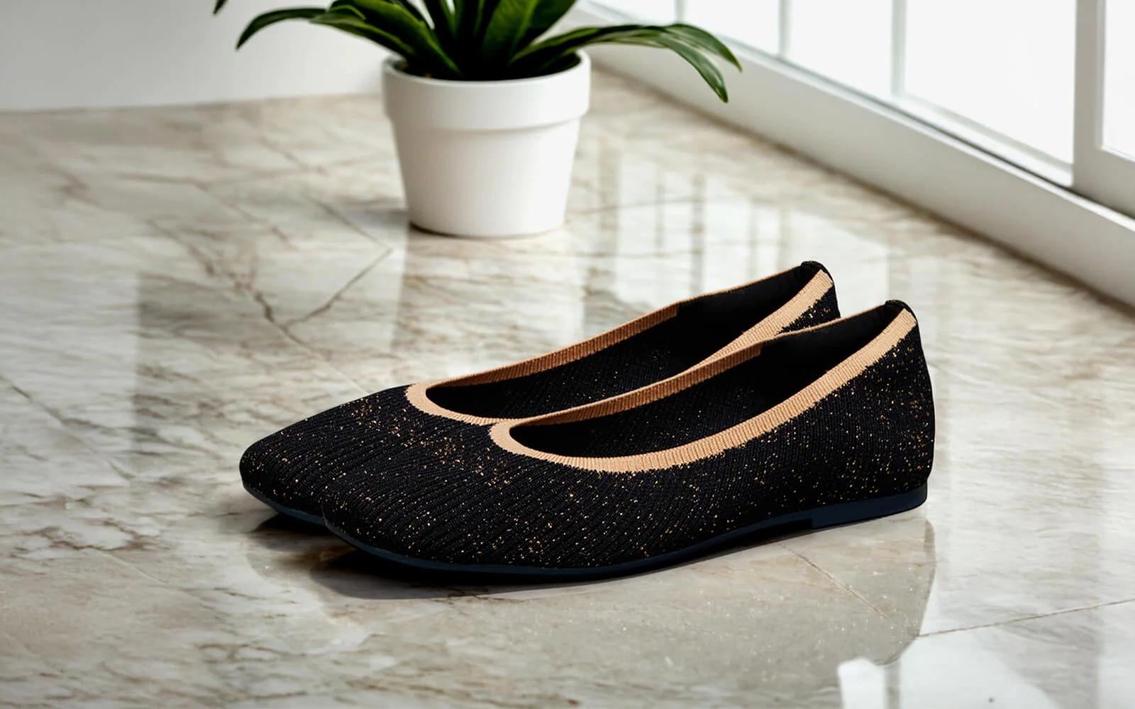 Metallic Square Flats : Black-Gold - Image 2
