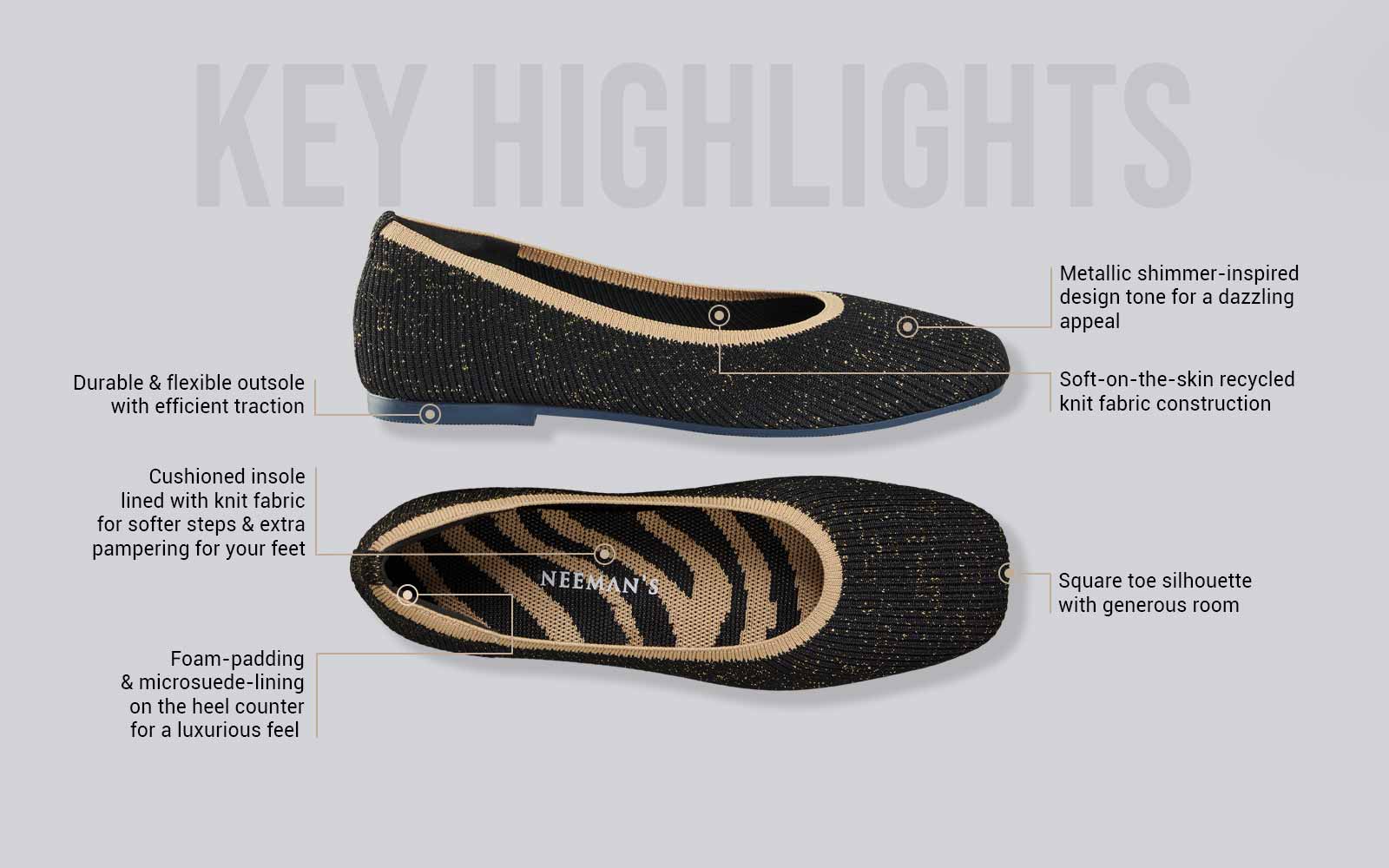 Metallic Square Flats : Black-Gold - Image 3
