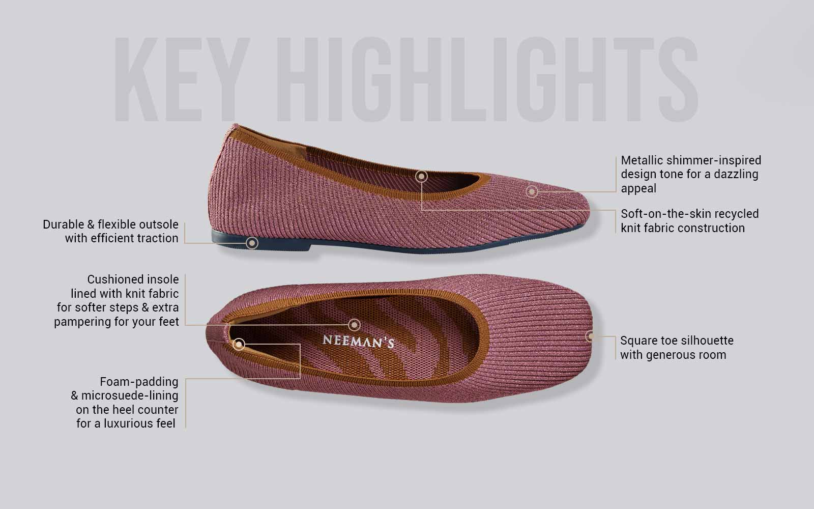 Metallic Square Flats : Pink - Image 3