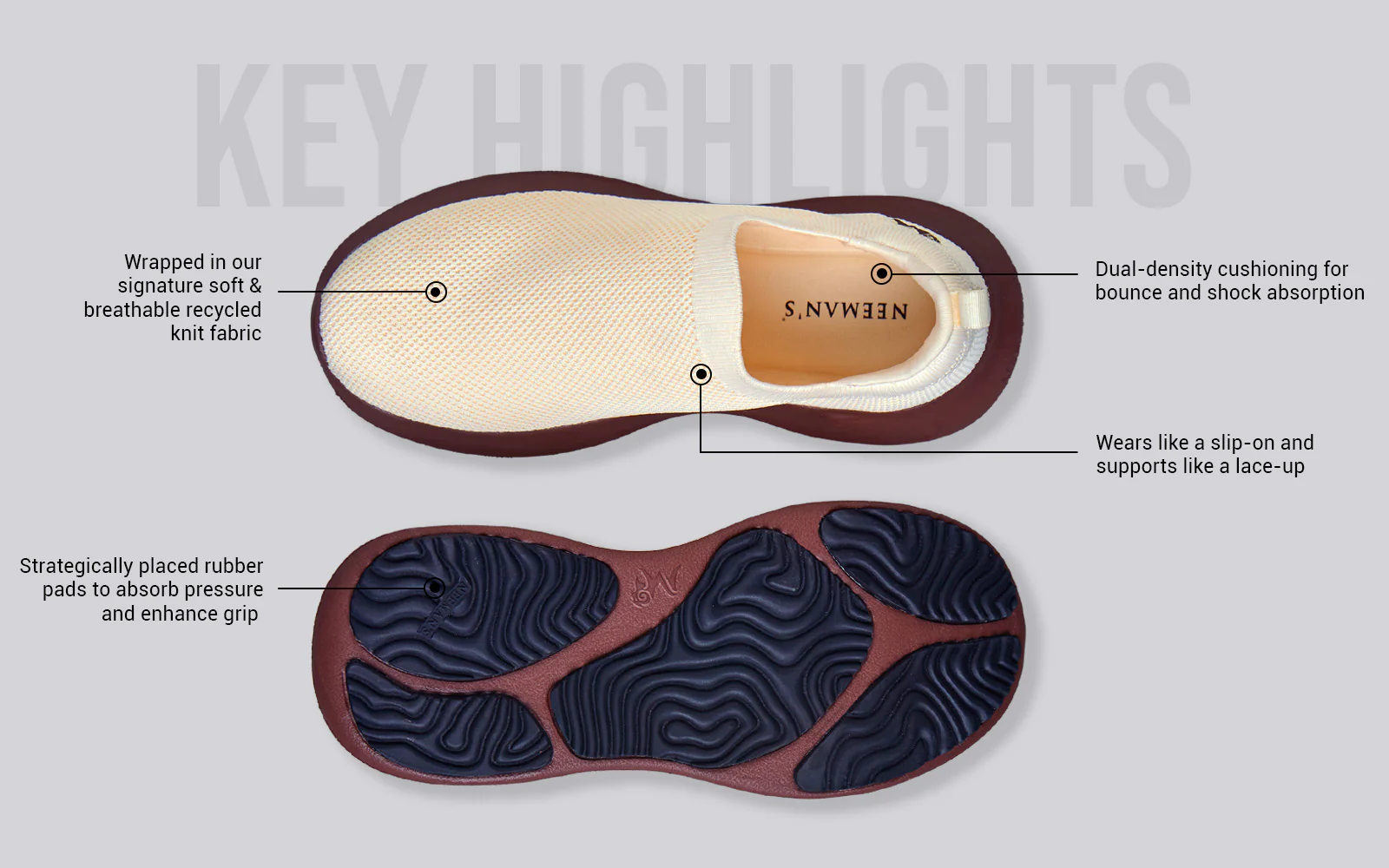ReLive Knit Slip Ons Renew : Ivory Brown - Image 4