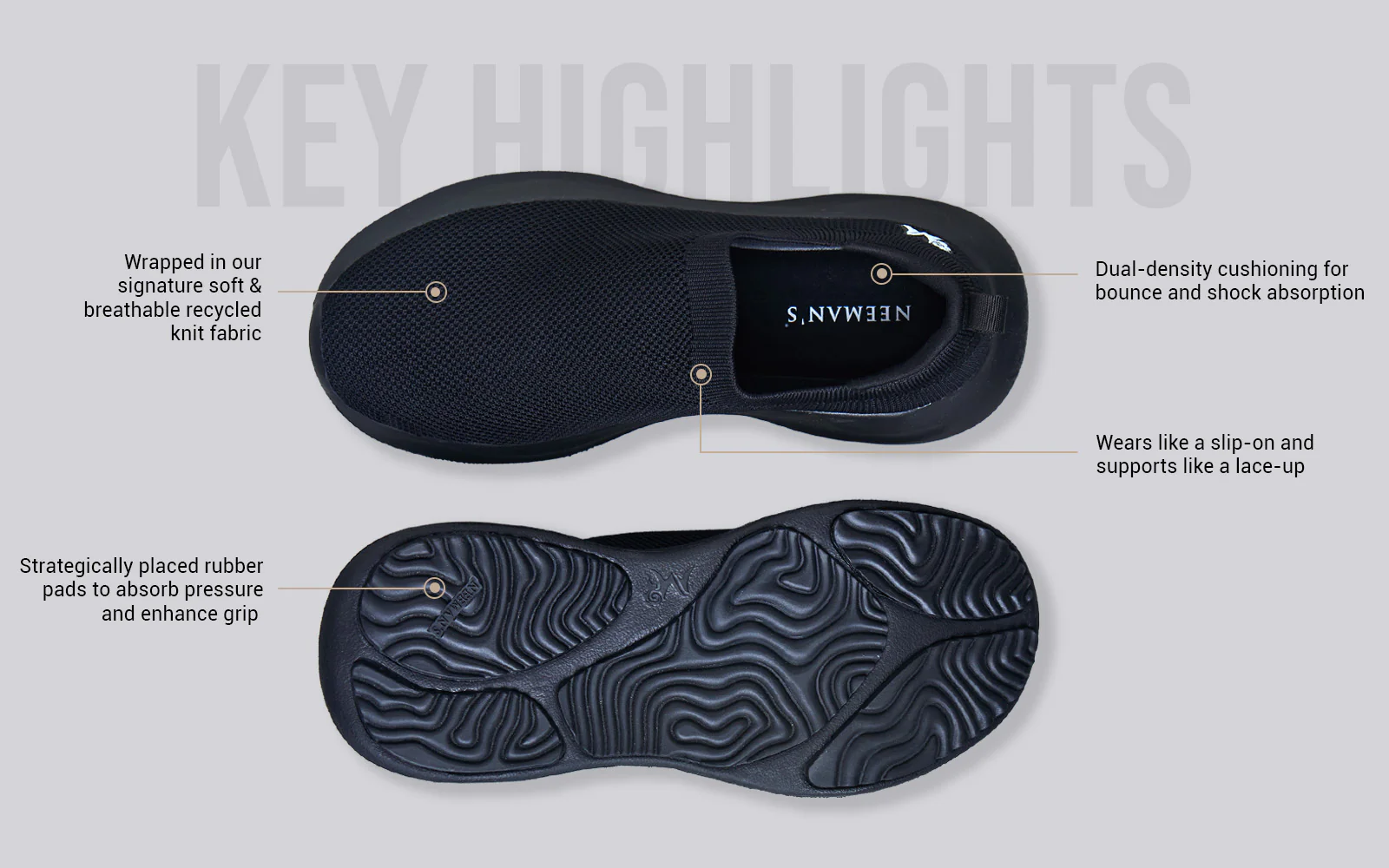 ReLive Knit Slip Ons Renew : Black - Image 4