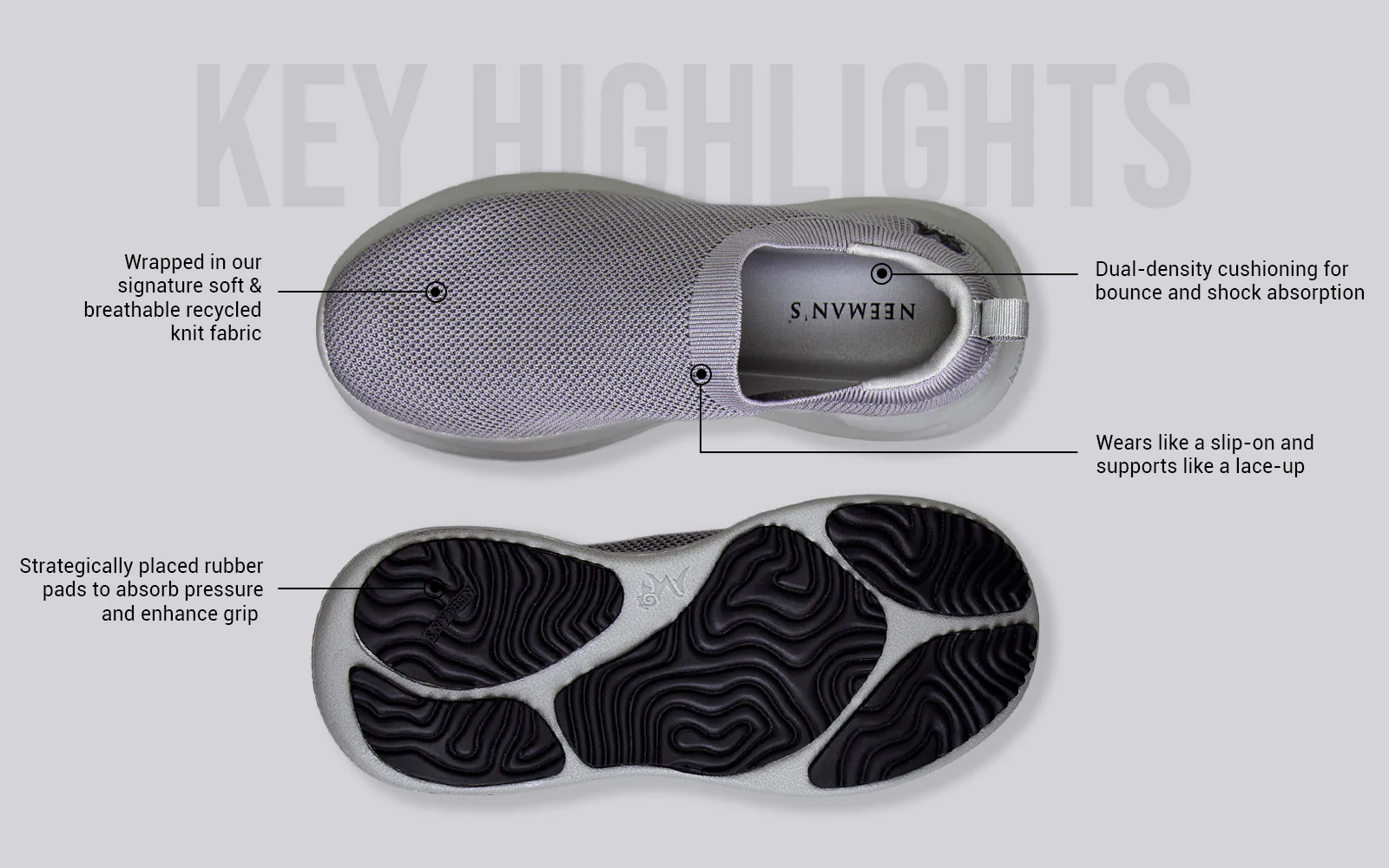 ReLive Knit Slip Ons Renew : Grey - Image 4
